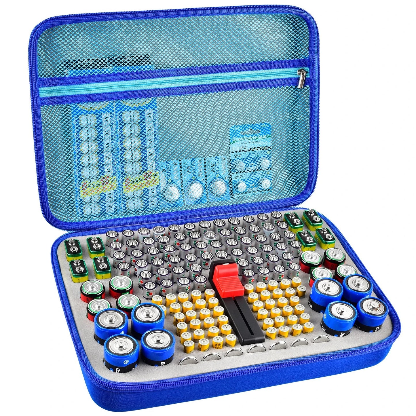 Battery Organizer Case With Tester Holds 150+ AA AAA 9V C D Lithium Button Batteries Hard Shell For Home Garage Batteries Pi-Mart