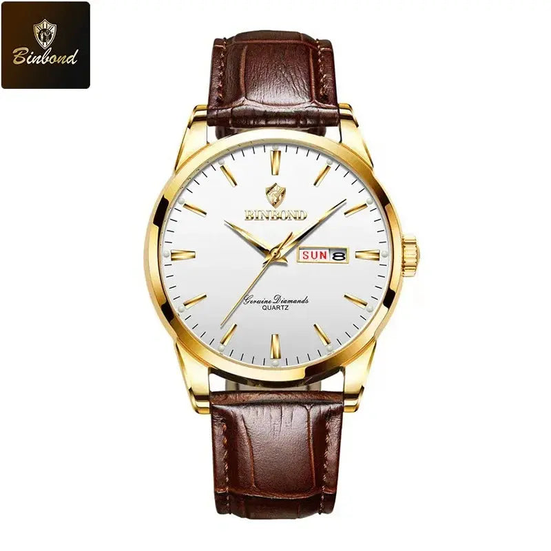 BINBOND Top Luxury Brand Fashion Watch For Men Waterproof Clock Man Date Quartz Wrist Watches Leather Strap Business Man Watch NovaCart