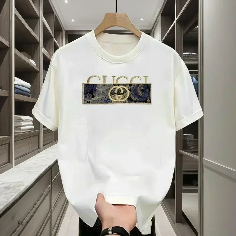 Summer 2025 New Brand Luxury Letter Pattern Printed Men's 100% Pure Cotton Short Sleeve Round Neck T-shirt NovaCart
