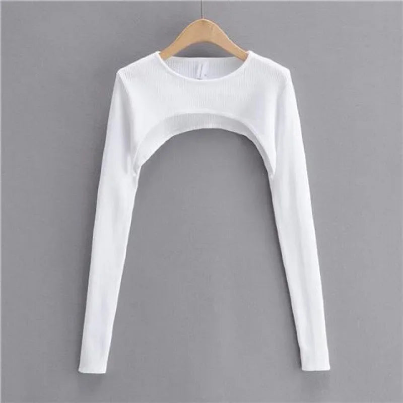 T-shirts Women Long Sleeve Crop Top Spring Autumn Y2k Aesthetic Clothes O-neck Black White Sexy Harajuku Knitted Tshirt 2023 NovaCart