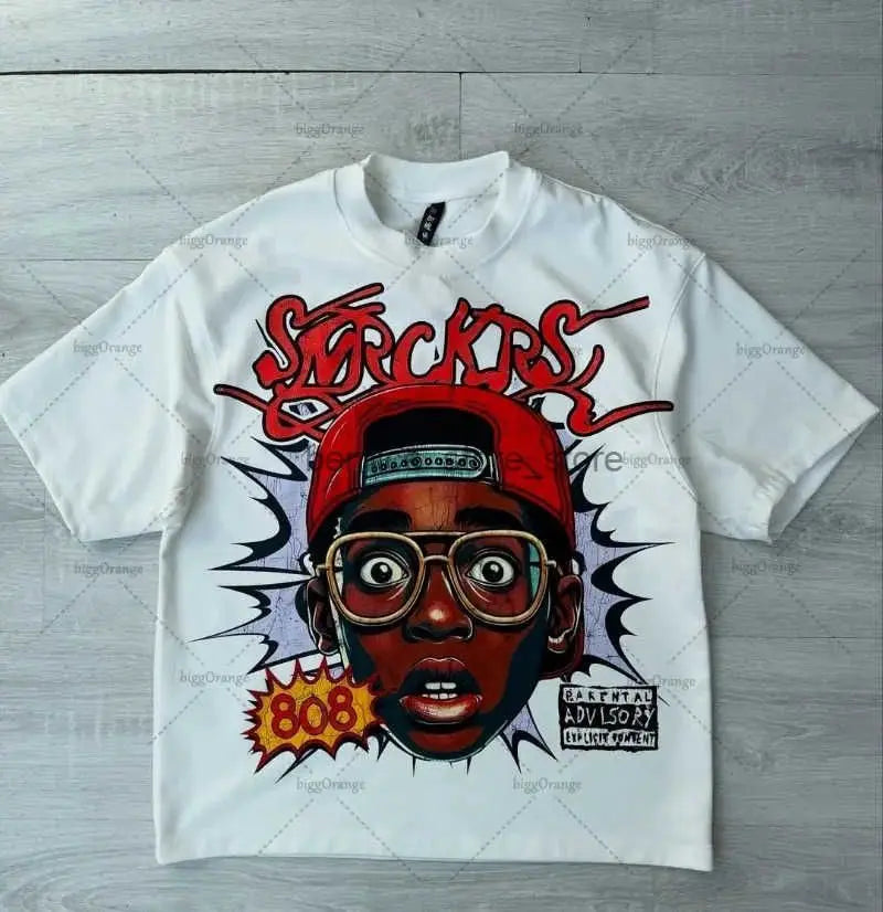 Y2k Harajuku Streetwear Men and Women Short Sleeved Fashion New Cartoon Print Design Shirt Retro Hip Hop Trend Oversized T-Shirt NovaCart