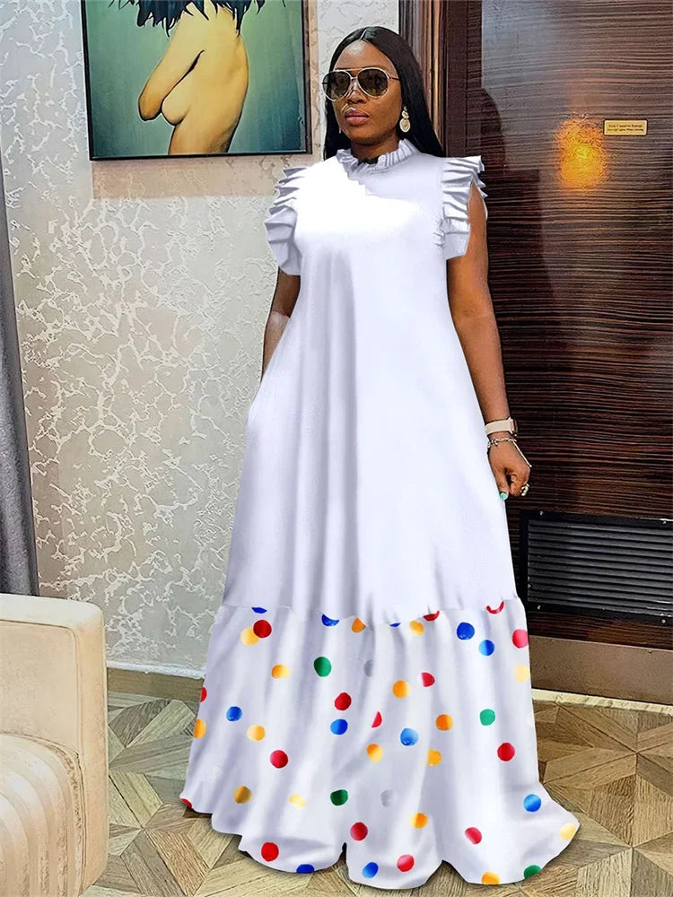 Wm star Plus Size Patchwork Elegant Full Length Maxi Dress