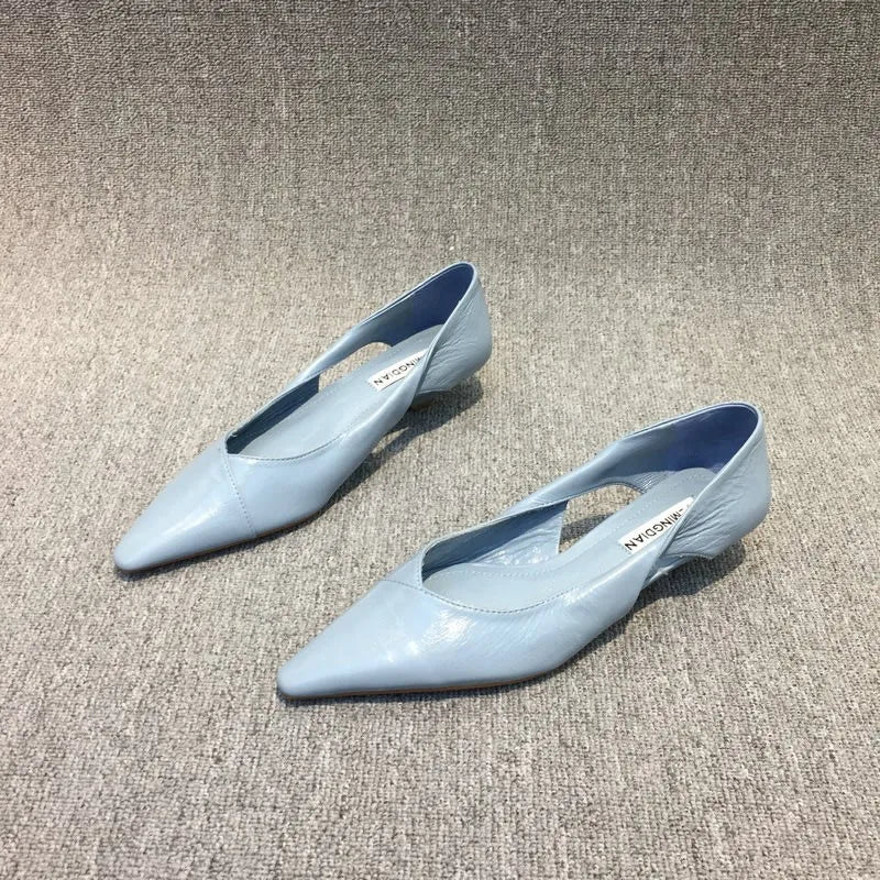 Shoes for Woman 2024 Comfortable Women's Summer Footwear Moccasins Blue Low Heel Elegant Pointed Toe High Quality Popular Young NovaCart