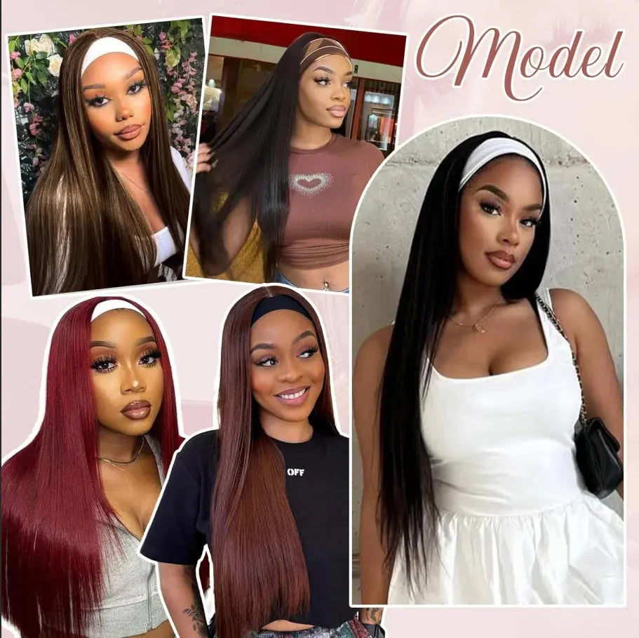 Headband Wig Human Hair Straight Headband Wigs Glueless None Lace Front Wig Brazilian Virgin Machine Made Wigs Headband Half Wig NovaCart