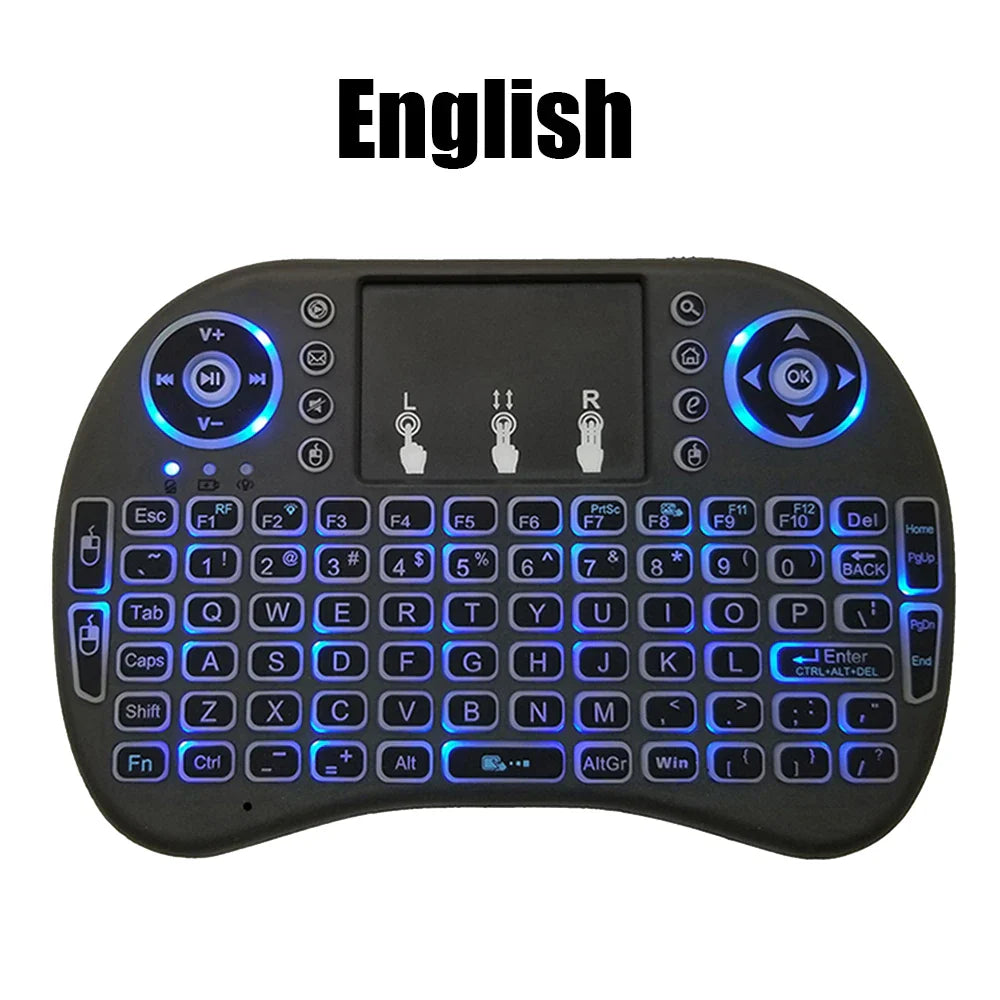 2.4G Air Mouse with Touchpad Keyboard i8 Arabic French Spanish Russian Backlit Mini Wireless Keyboard for PC Android TV Box Pi-Mart