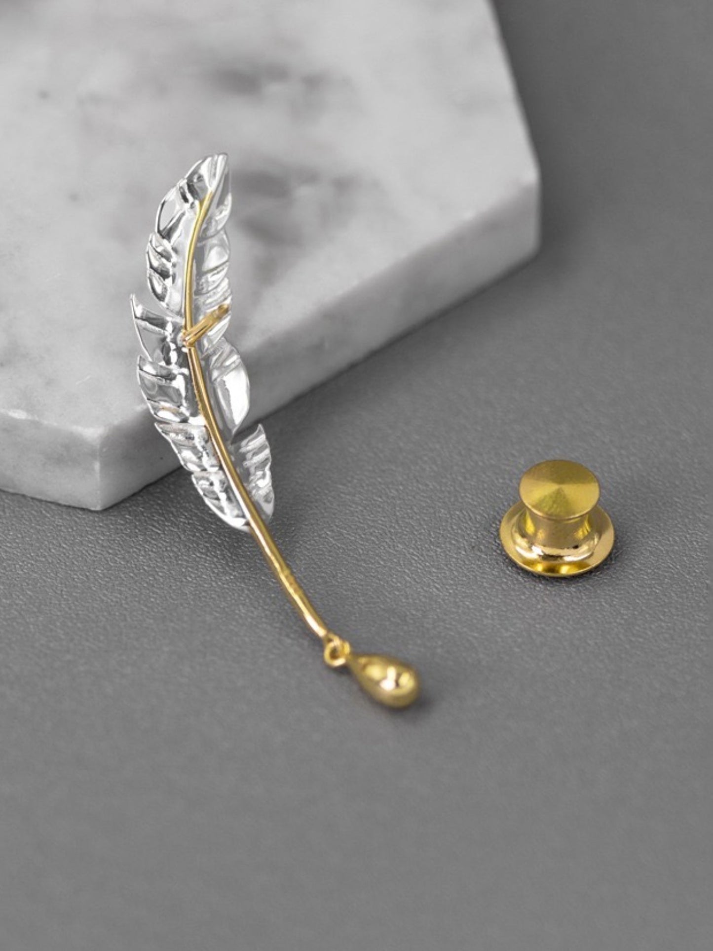 Silver-Plated Feather Brooch
