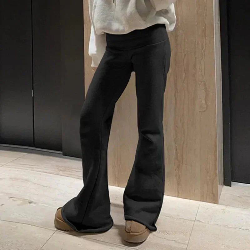 Low-Waisted Solid Flare Boot-Cut Pants Women FitiqueFit