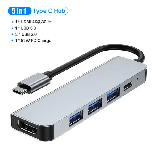 KEBIDUMEI 5 in 1 USB C Docking Station Type-C To HDMI-Compatibility HUB Multi port Splitter PD Charging USB Adapter For Laptop Pi-Mart
