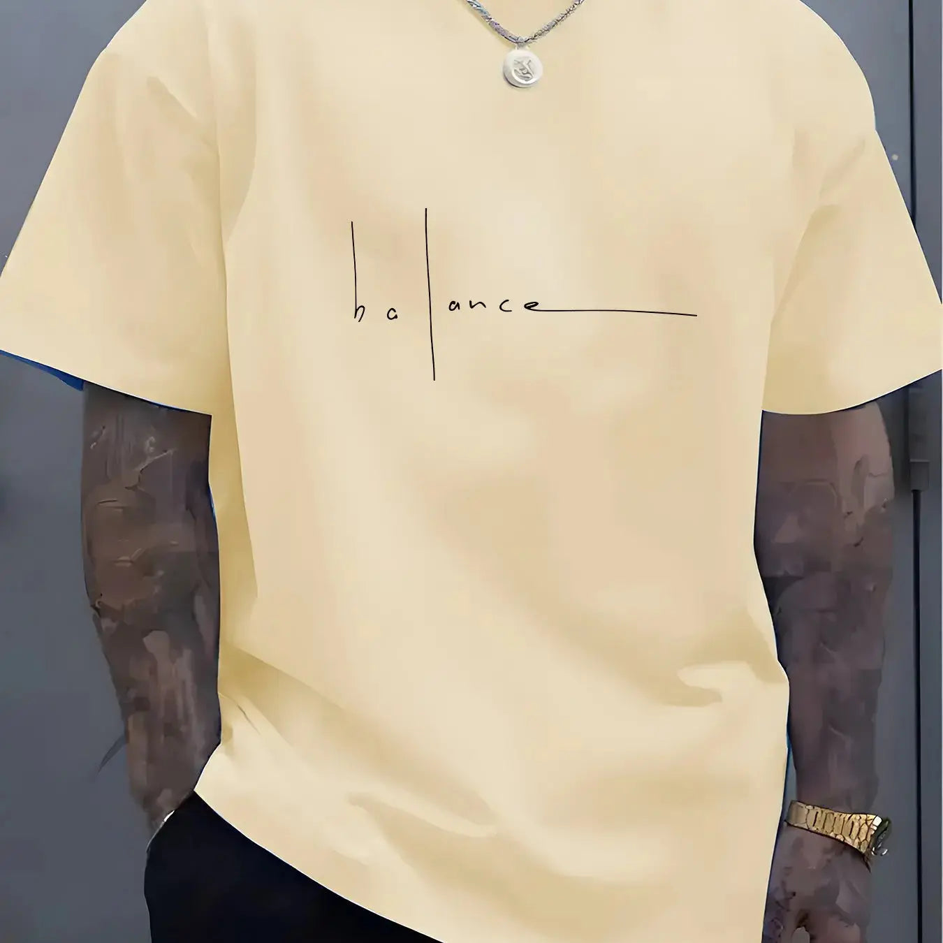 Men's summer 100% pure cotton fashionable casual sports loose trend balance letter print round neck short sleeved T-shirt top NovaCart