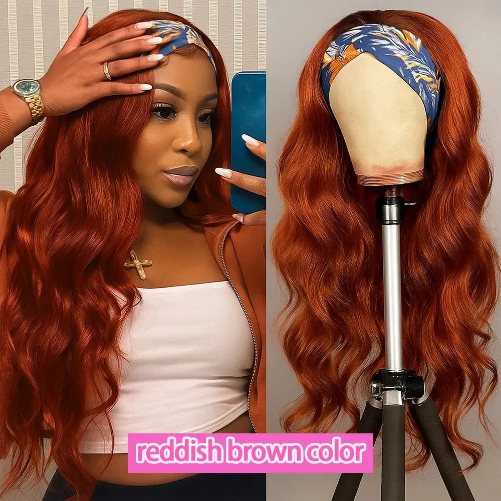 #99J Burgundy Body Wave Headband Glueless Wigs Machine Made Remy Human Hair Wig Brazilian 30 Inch 350 Ginger Human Hair Wigs NovaCart