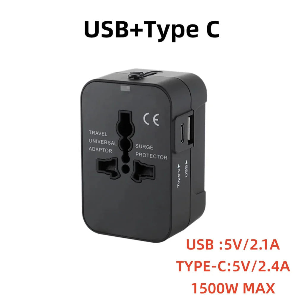 International Travel Plug Adapter EU US UK AU to Universal AC Power Converter Socket with 2 USB Ports Safety Shutter Locking Pi-Mart