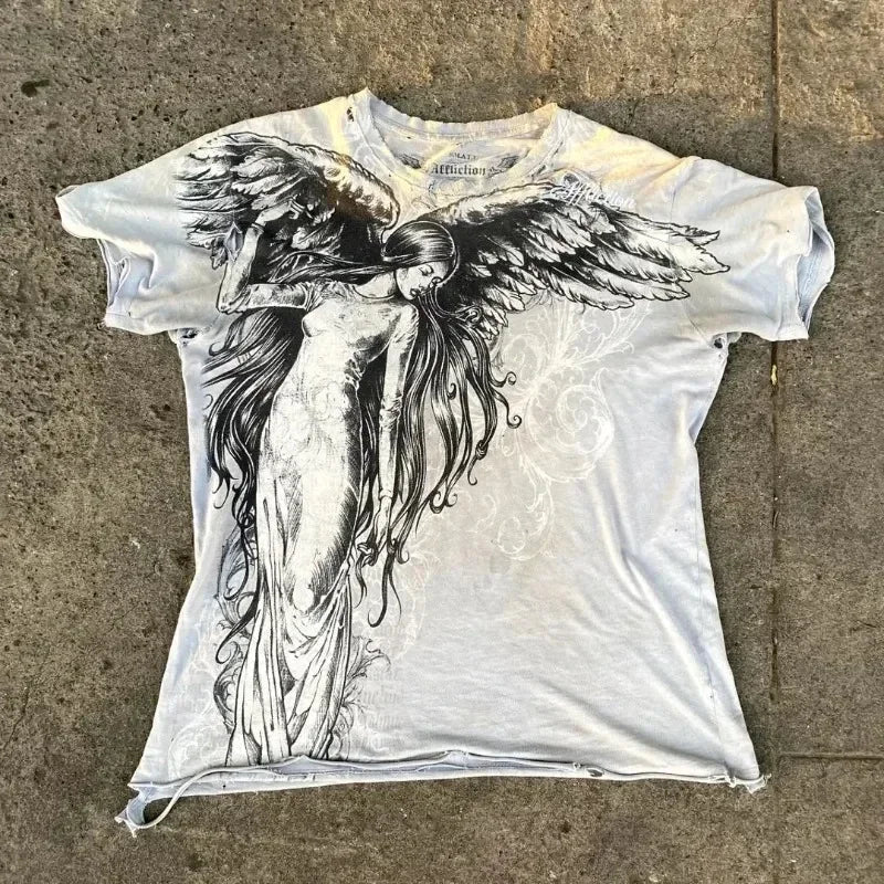 π Pure Cotton Retro Skull Print T-Shirt FitiqueFit