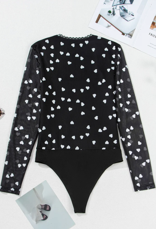 Heart Mesh Long-Sleeve Bodysuit Kacee Lillie Boutique