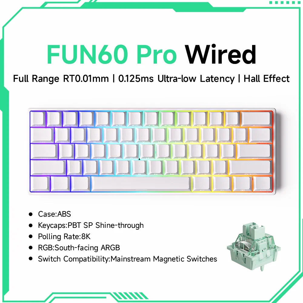 Akko MonsGeek FUN60 Mechanical Keyboard Magnetic Switch 60% Gaming Keyboards Rapid Trigger 0.01mm 8K ARGB HE/TMR Custom Keyboard Pi-Mart