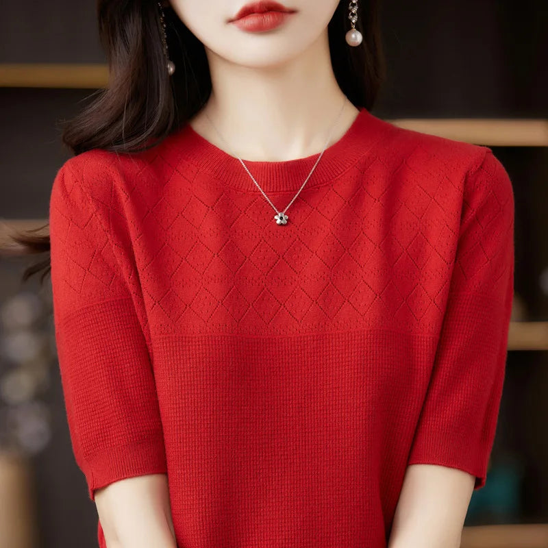 Summer Thin Knitted T Shirts for Women Casual Tees Ladies Fashion Blusas Harajuku T-Shirts Ropa Mujer Elegant Tops Woman Clothes NovaCart