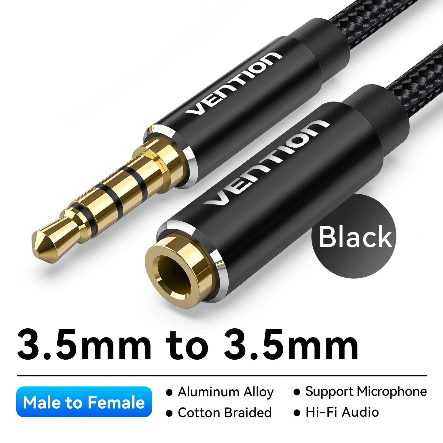 Vention Jack 3.5 Aux Extension Cable for Car Laptop Mini PC TV Xiaomi Huawei Stereo 3.5 mm Jack Headphone Speaker Cable Auxiliar Pi-Mart