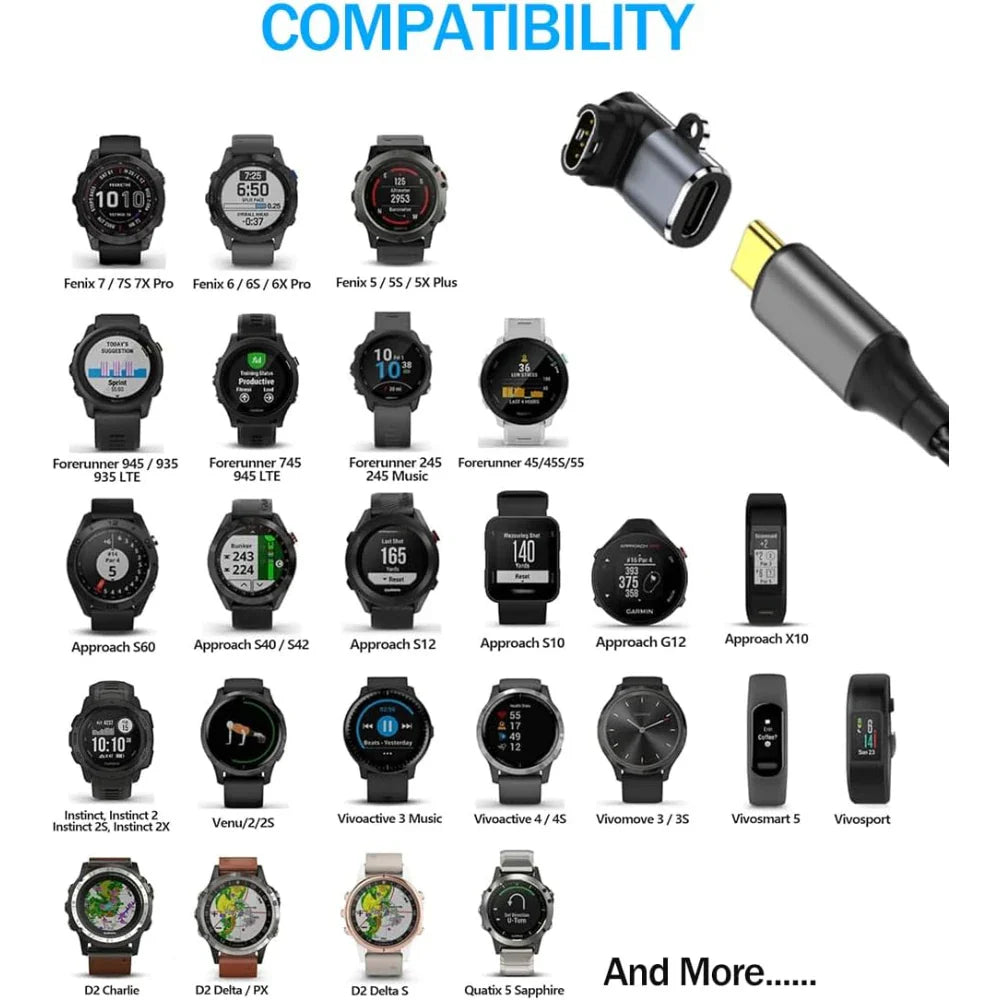 Replacement charger compatible with Garmin Forerunner 965 955 945 935 745 265 255 245 165 55 45 USB smartwatch charging cable Pi-Mart