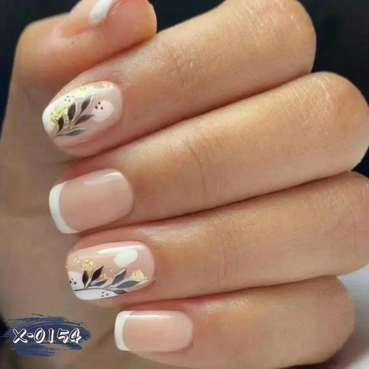 24Pcs Short Square Coffin False Nails Square Fake Nails with Glue French Glitter Wearable Acrylic Nails Set Press on Nail Tips NovaCart