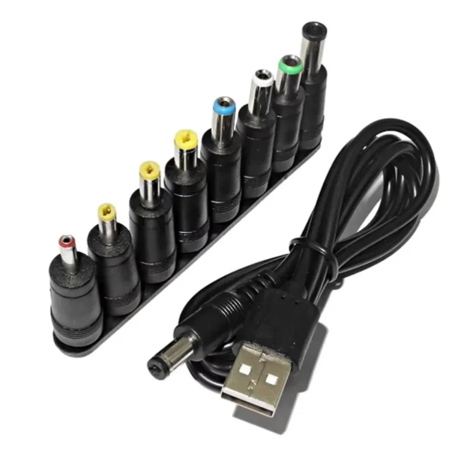 Universal Power Cable USB to DC 5.5 * 2.1mm Jack 5V Charging Cord with 8 Selectable Connector Tips for CCTV Cameras TV Box Pi-Mart