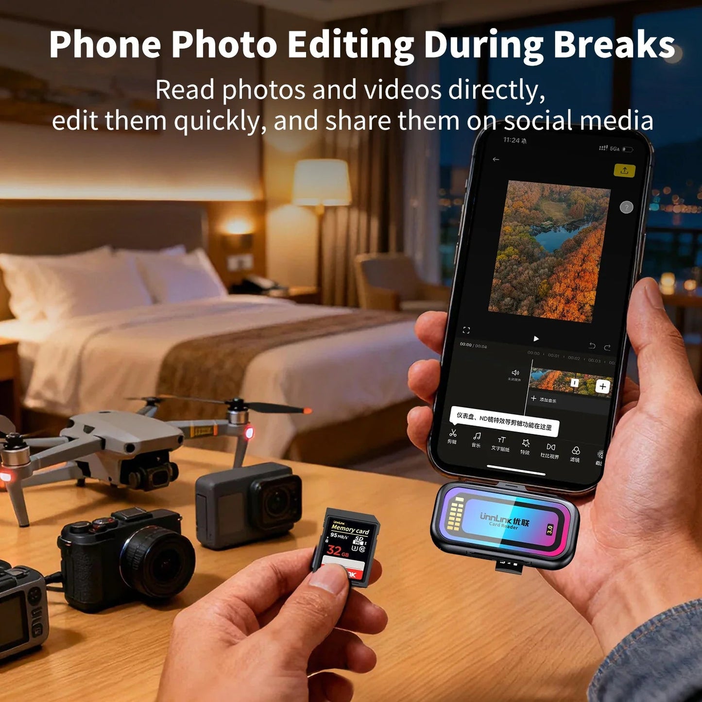 Unnlink SD & Micro SD 4.0 Card Reader UHS-II, USB-C to SD TF Memory Card Adapter for Mac iPhone 16/17 to Drone Action Camera Pi-Mart
