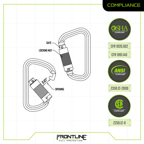 Frontline CAQ117 Aluminum Quarter Turn Locking Carabiner VM Hardware