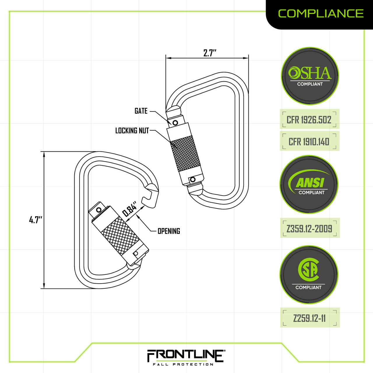 Frontline CSQ184 Steel Quarter Turn-locking Carabiner VM Hardware