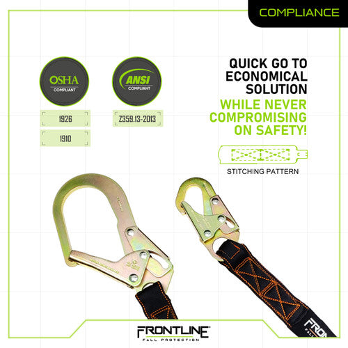 Frontline LIS61R Combat 6' Single Leg Rebar Hook End Lanyard with Internal Shock Absorber VM Hardware