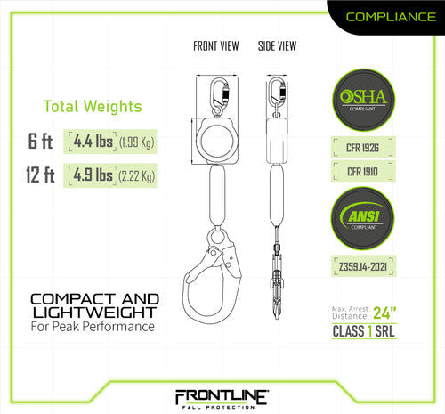 Frontline RPAR Aramid Fiber Web Single Leg SRL with Steel Rebar Hook End VM Hardware