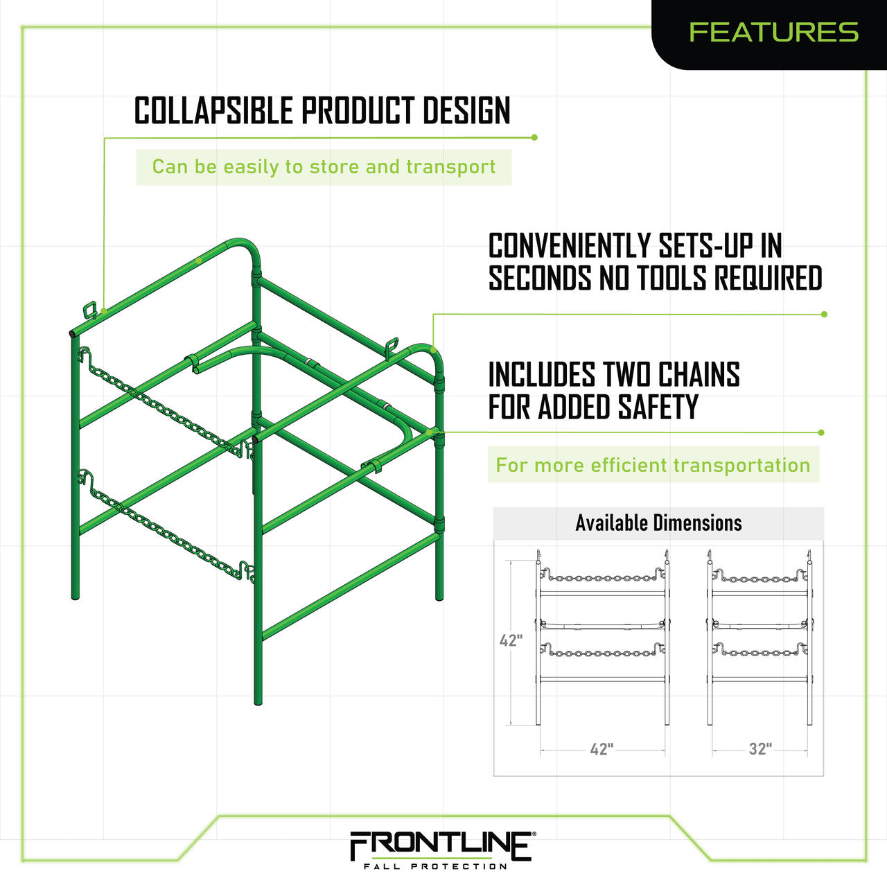 Frontline Manhole Guardrail 42" x 42" Yellow VM Hardware
