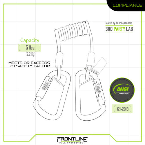 Frontline TLC05 ToolGrip Coil Tool Tether 5 lbs with Double Self-locking Aluminum Carabiner VM Hardware