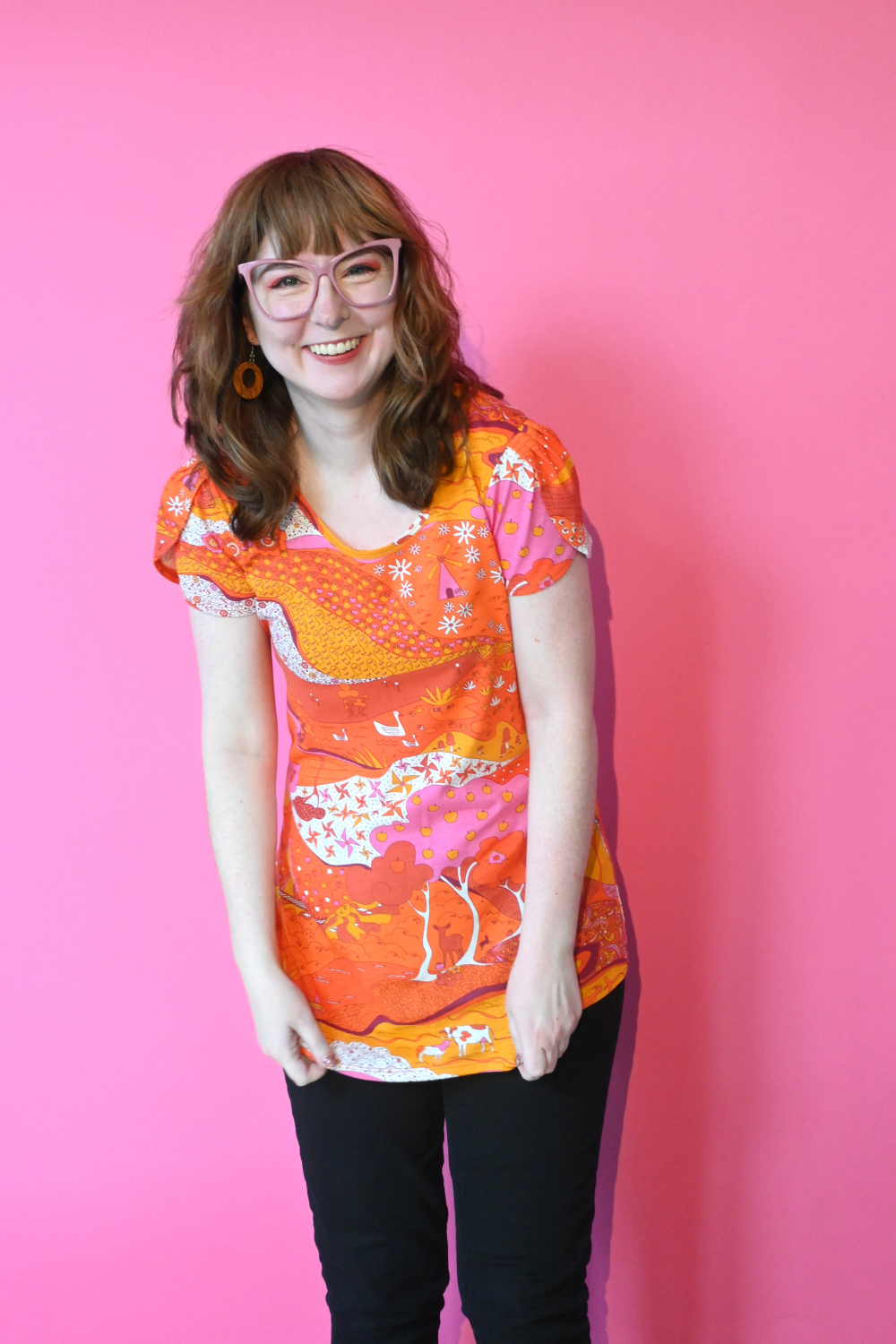 Landscape Tulip Sleeve Tee in Warm Tones Blue Platypus Clothing