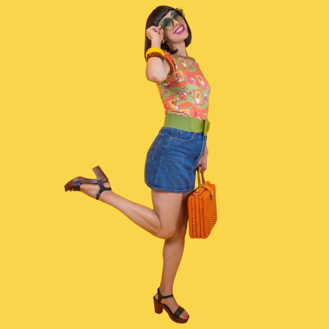 Brownstone Betties Tulip Sleeve Tee in Pumpkin & Olive Blue Platypus Clothing