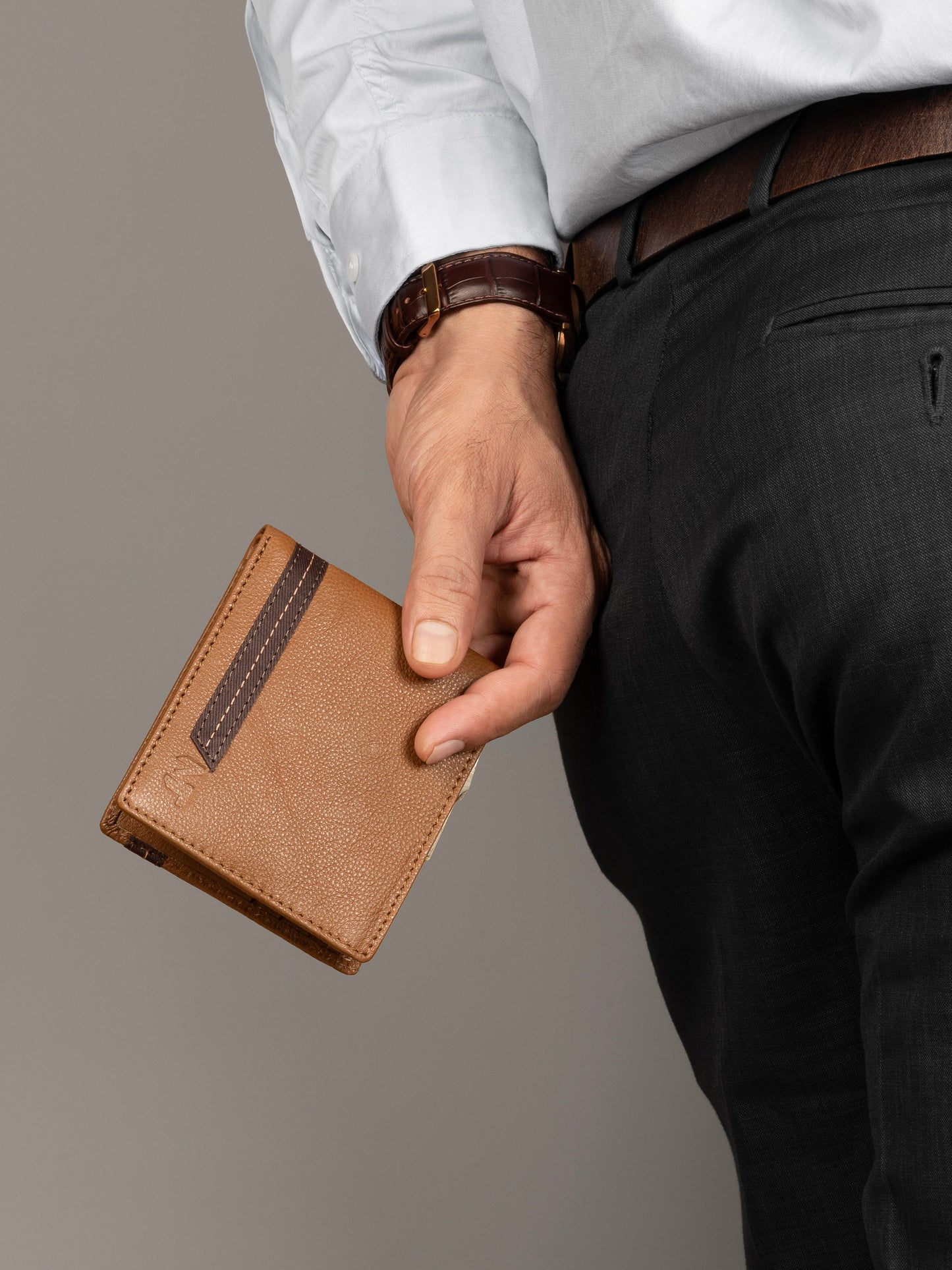 Stripe Brown Men's Wallet Classy Leather Bags