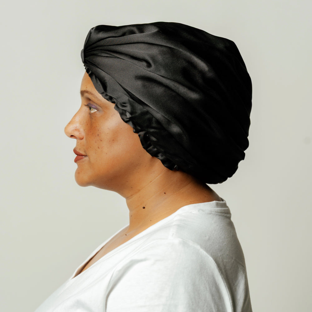 Organic Silk Hair Bonnet Onyx Black LINA LENNOX