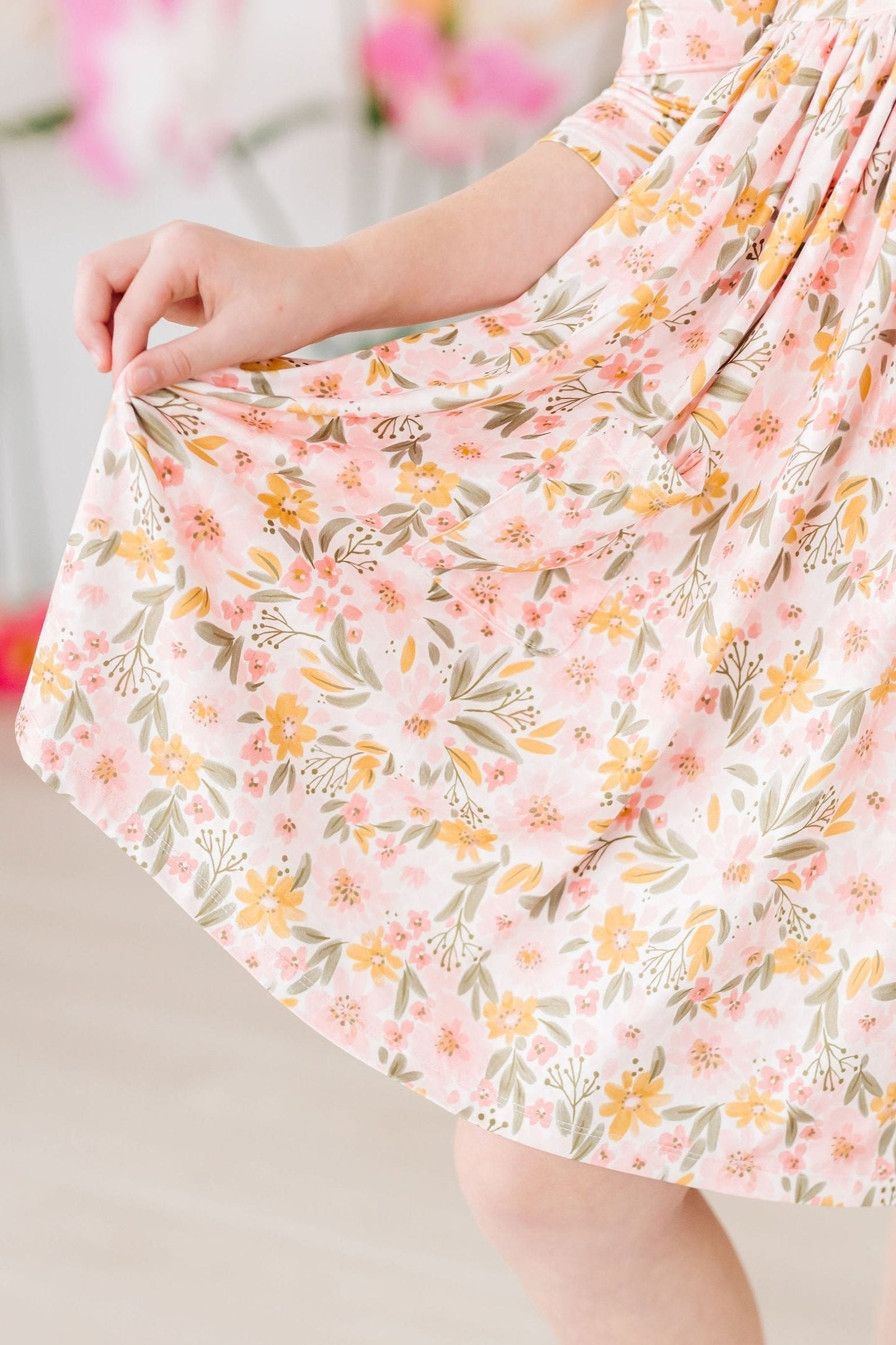 Pretty Peachy 3/4 Sleeve Pocket Twirl Dress Mila & Rose ®