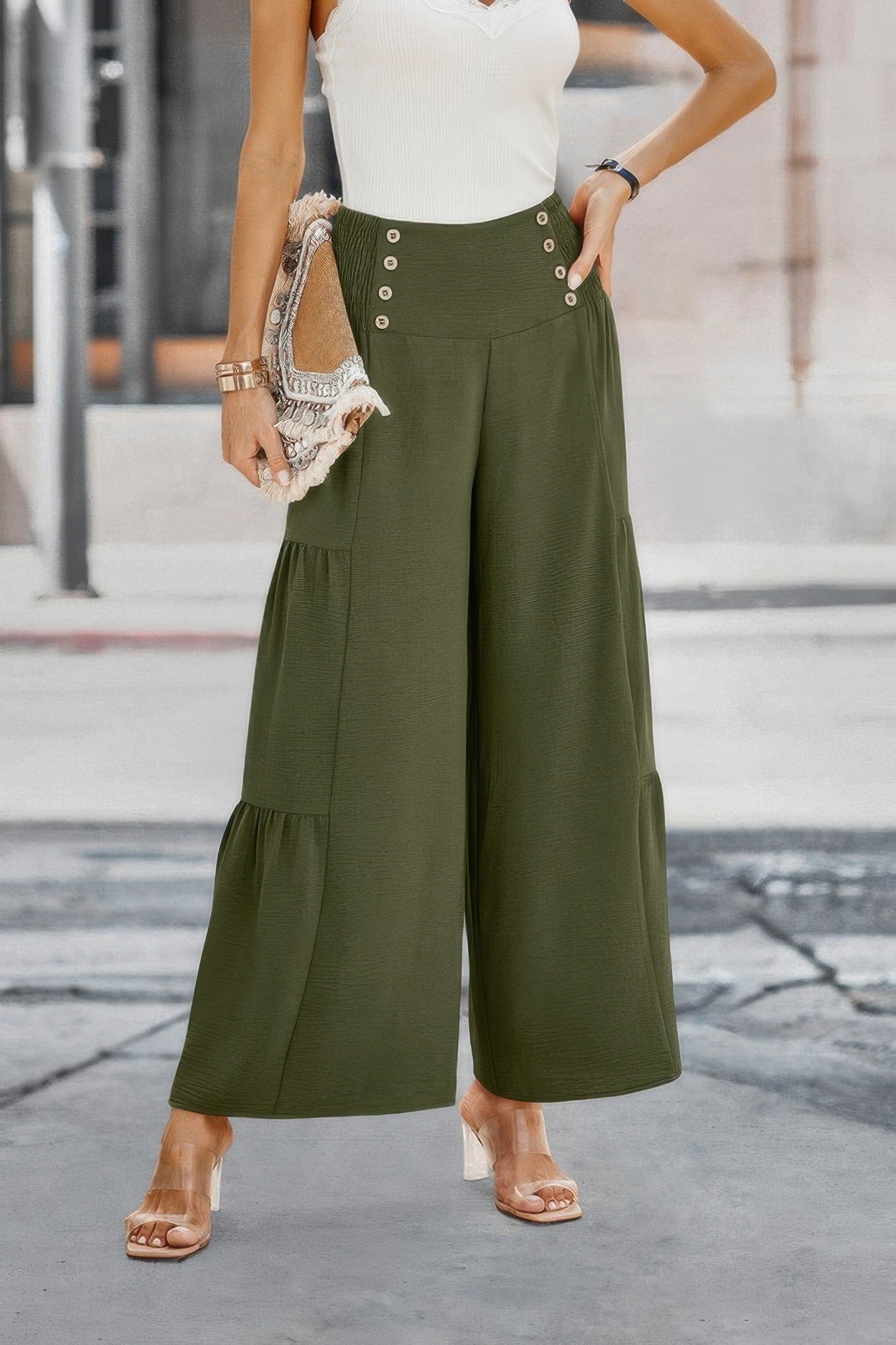Elastic High Waist Wide Leg Long Palazzo Pants See size chart under “more details” The Fashion Celestial
