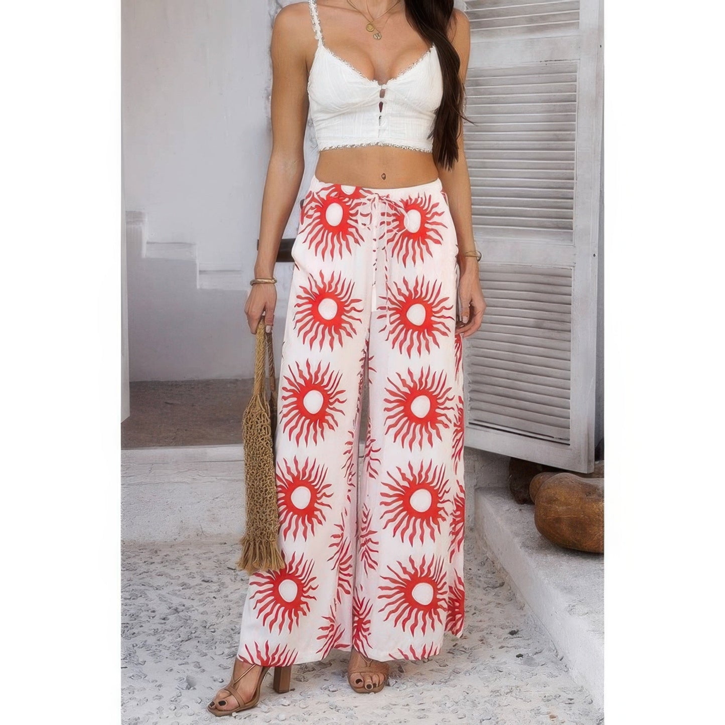 Allover Print Drawstring Pockets Wide Leg Pants See size chart under “more details” The Fashion Celestial
