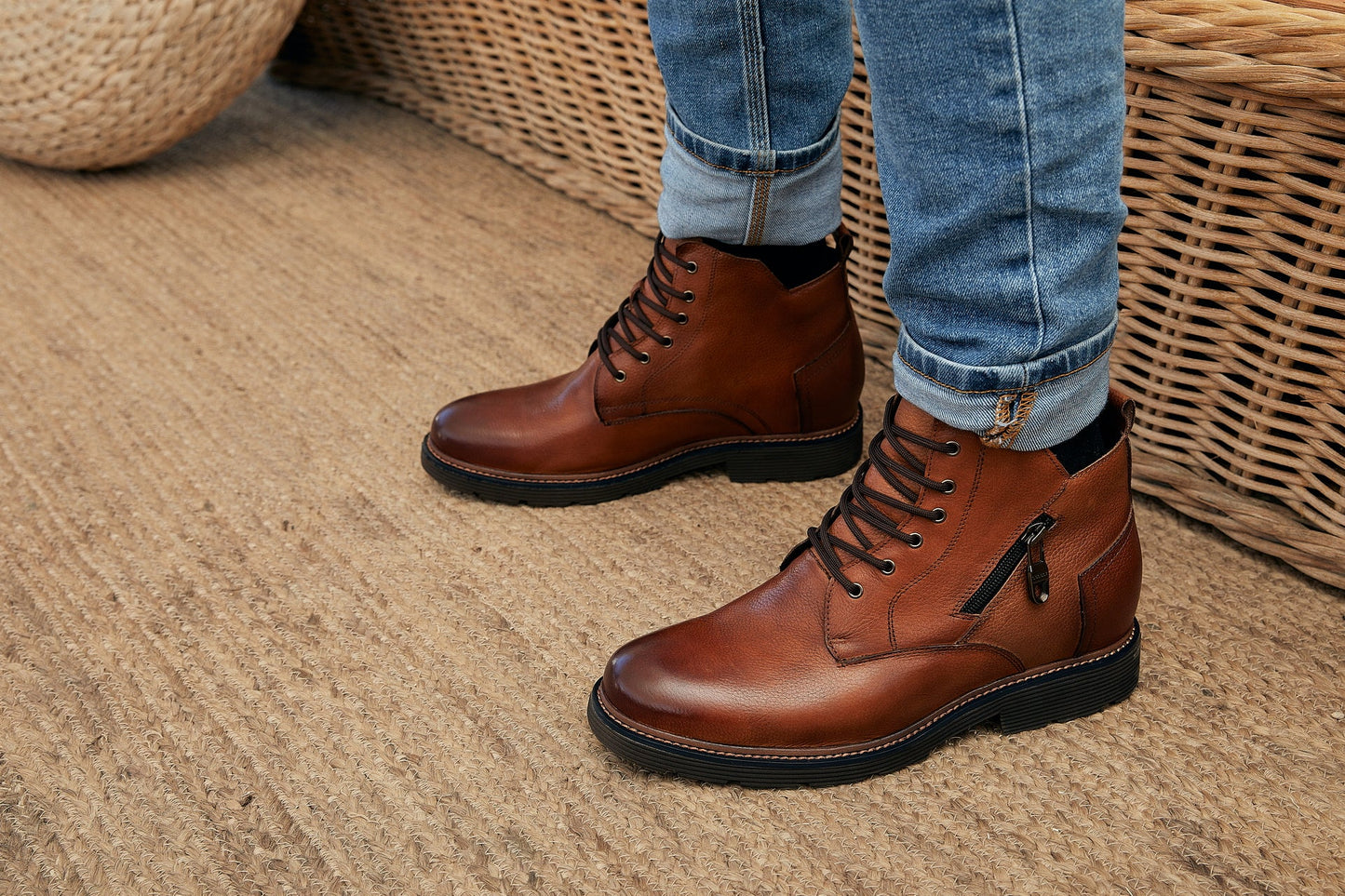 CALTO - Y42072 - 2.8 Inches Taller (Brown) - Dressy Casual Boots Tallmenshoes.com