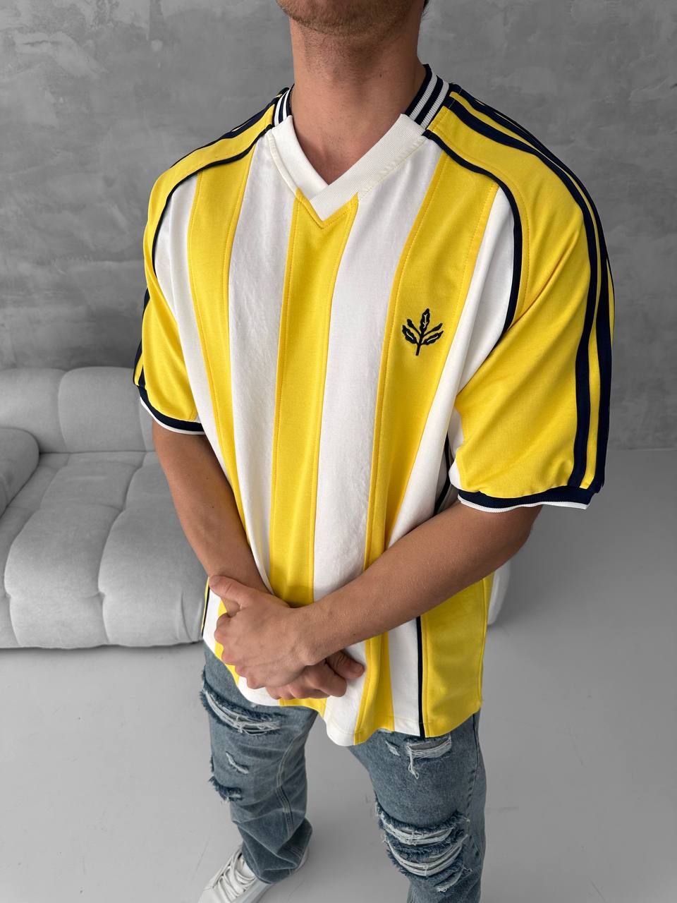 Yellow Black Striped Cotton T-Shirt / Jersey Style Sporty Tee Withinblack