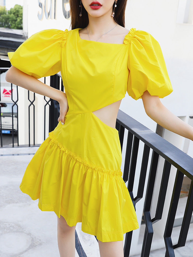 Summer Design Sense Niche Waist Hollow Yellow Fairy Skirt See size chart under “more details” The Fashion Celestial