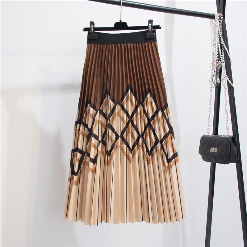 Women's Graceful Geometric Striped Pleated Skirt Grayceful LLC