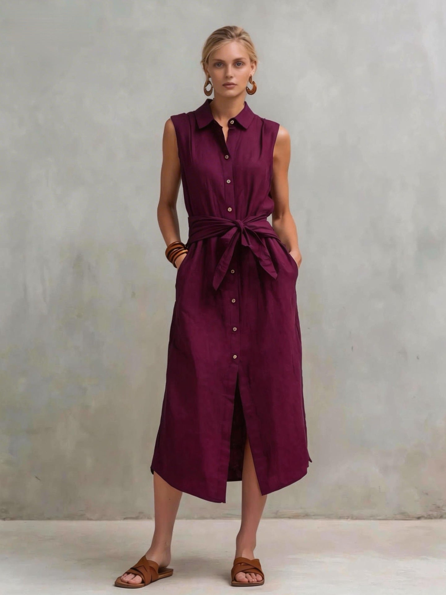 Women's Cotton-Linen Bag-Style Sleeveless Dress – Straight Cut FitiqueFit