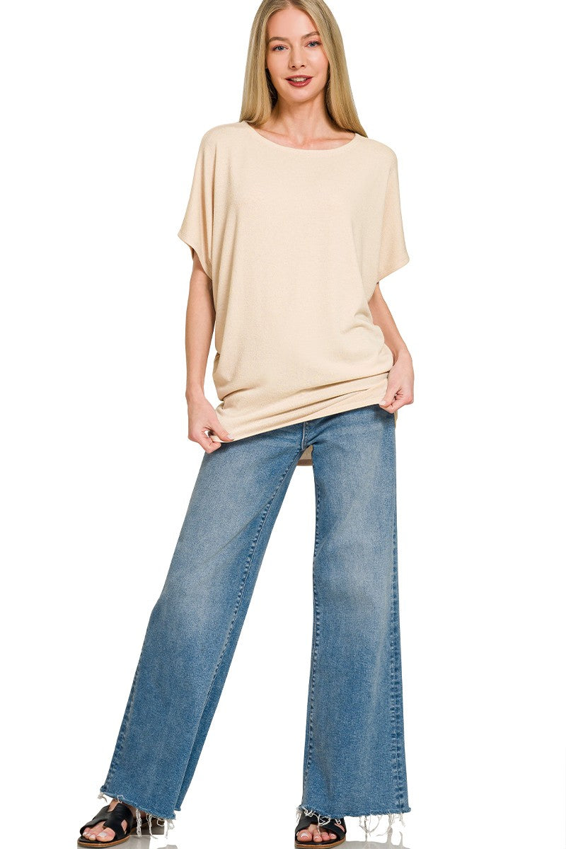 Zenana Hacci Dolman Sleeve Boat Neck Top New Era Fashion LLc