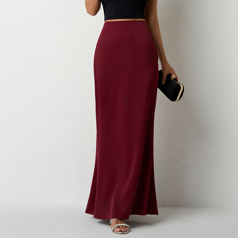 Women's Elegant Satin High Waist Flared Midi Skirt Cocktail Party Wedding Long Skirt Grayceful LLC