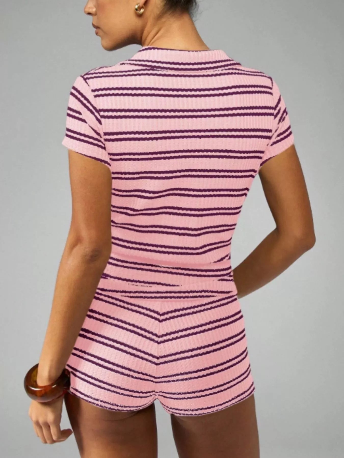 Striped Knit Short Sleeve Top & Shorts Set New Era Fashion LLc