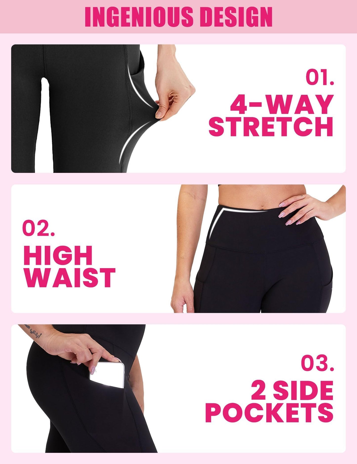 3-Pack High-Waisted Cropped Yoga Pants with Slanted Pockets FitiqueFit