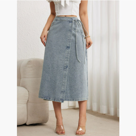 Women's Waist Slit Blue Denim Skirt Grayceful LLC