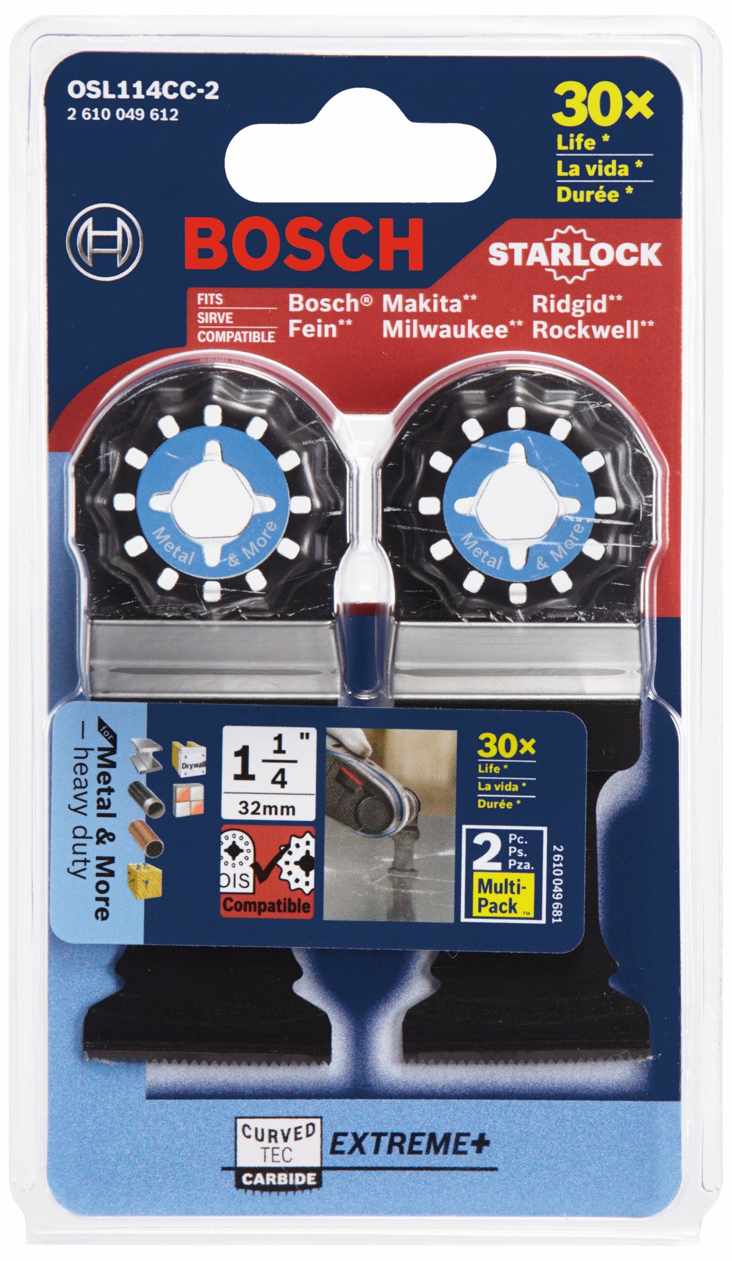 BOSCH OSL114CC-2 1-1/4 In. Starlock® Oscillating Multi-Tool Curved-Tec Carbide Extreme Plunge Blade 2 pk. VM Hardware