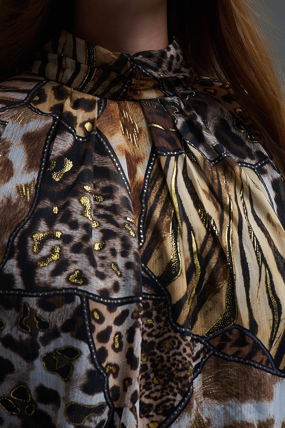 animal print chiffon shirt with gold details Q2store