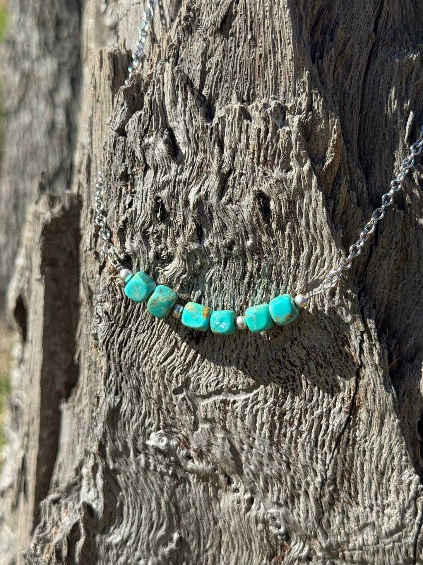 Authentic Turquoise Square Beads Chain Necklace Wild Junkie